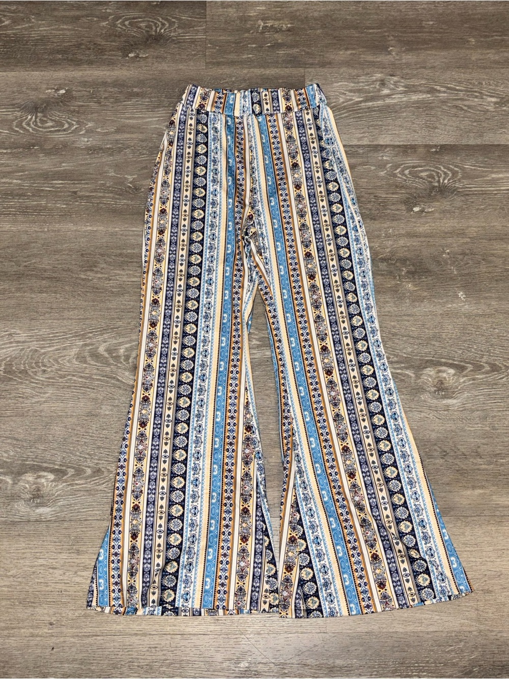 Striped Boho Wide-Leg Pants - Blue & Cream